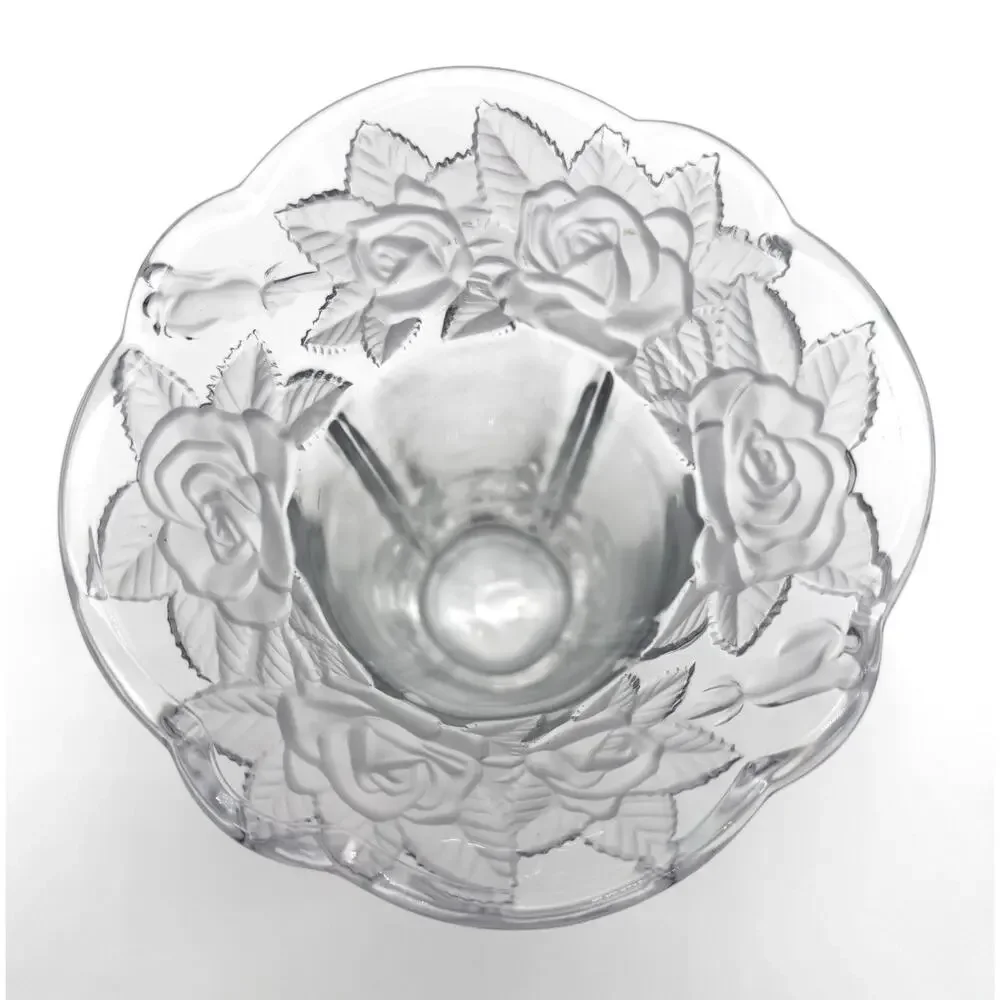 Mikasa Studio Nova Winter Rose Vase Clear Glass Embossed Scalloped Rim 7.5